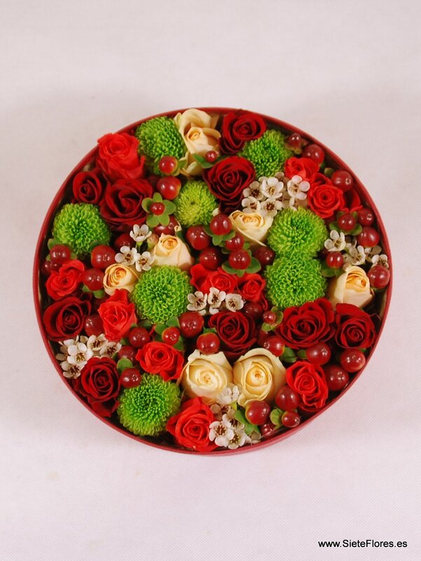 Flower Box redonda con Rosas en Siete Flores Zaragoza